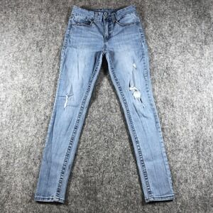 Seven7 Womens 4/28 Light Wash Mid Rise Skinny Jeans Distressed Stretch Denim